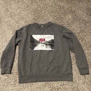 ZARA Graphic LIFE Crewneck Grey Sweatshirt